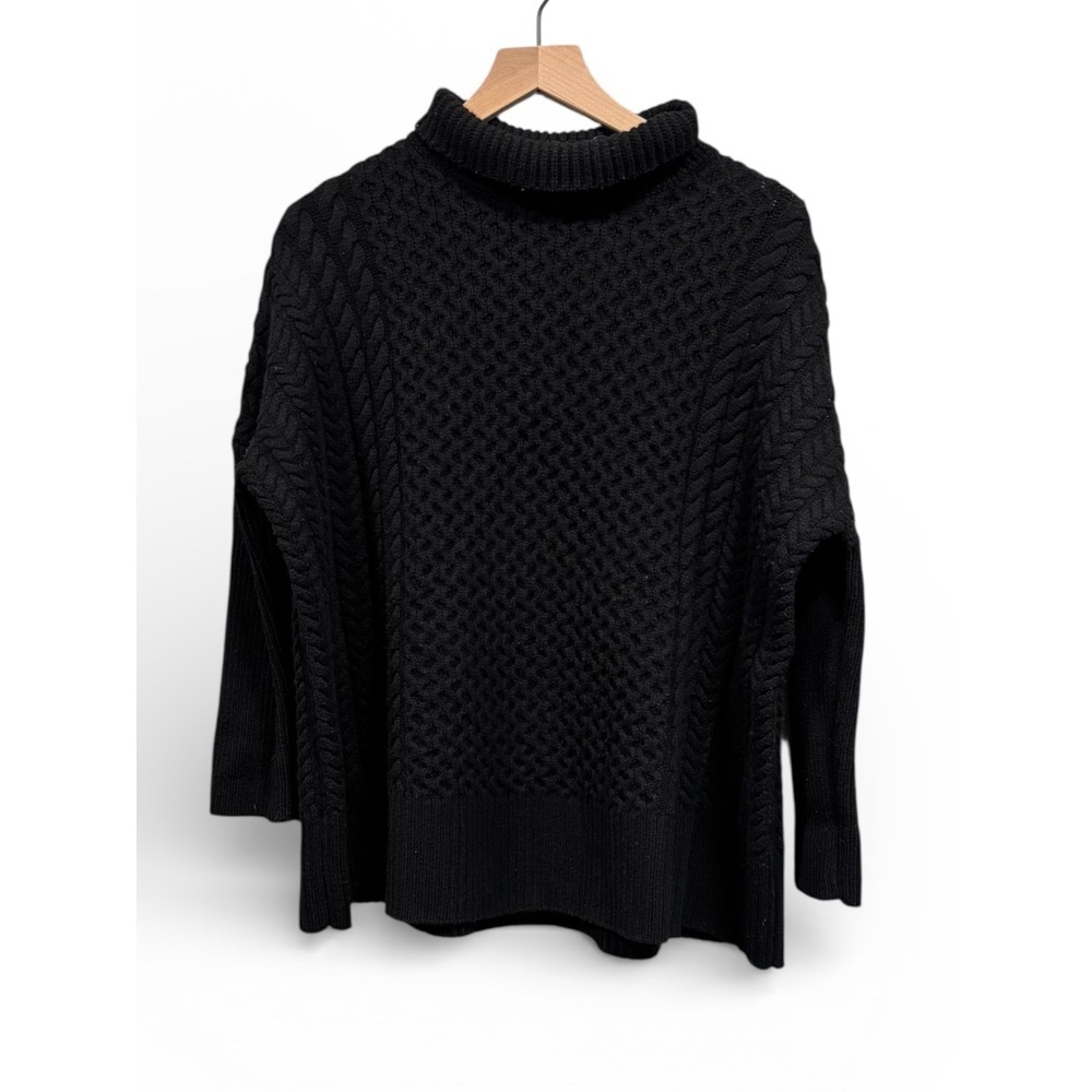 AYR Le Square Chunky Sweater Knit Black Merino Wool Mock Neck Boxy Small Cottage